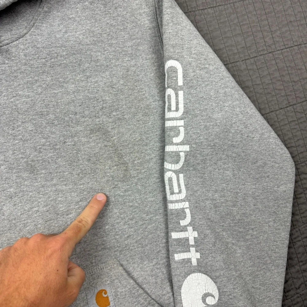 Carhartt Hoodie Men Medium Gray Sweatshirt‎ Original Fit Workwear Distressed